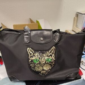 Black Cat Embellished Tote Bag